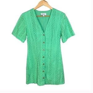 & Other Stories Stockholm Green Eyelet Mini Dress Button Down size 2